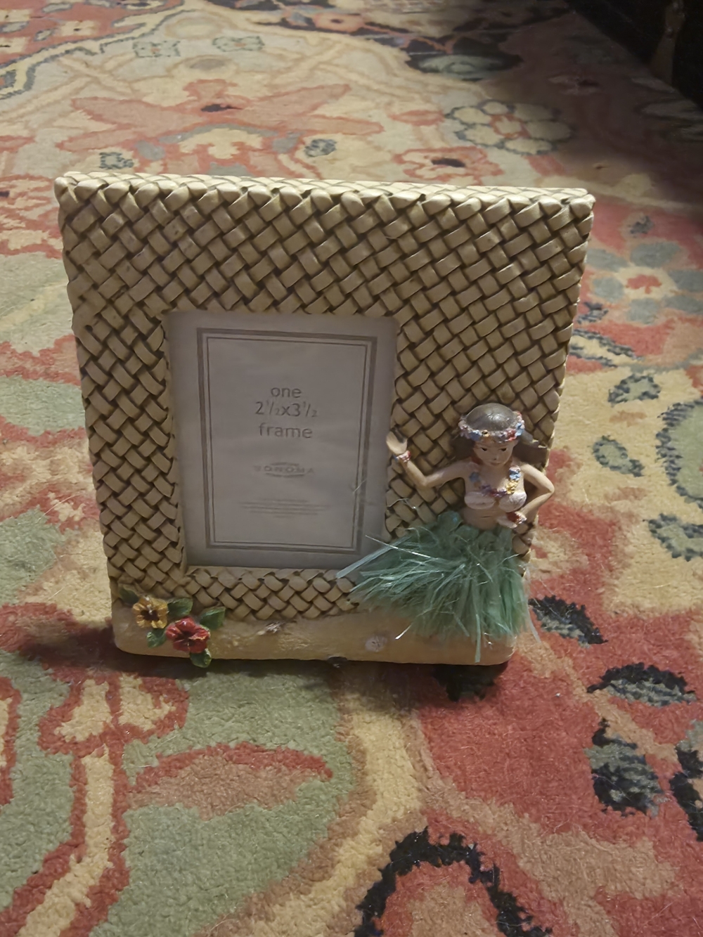 Sonoma Cream Woven Rattan Photo Frame with Hula Dancer Accent